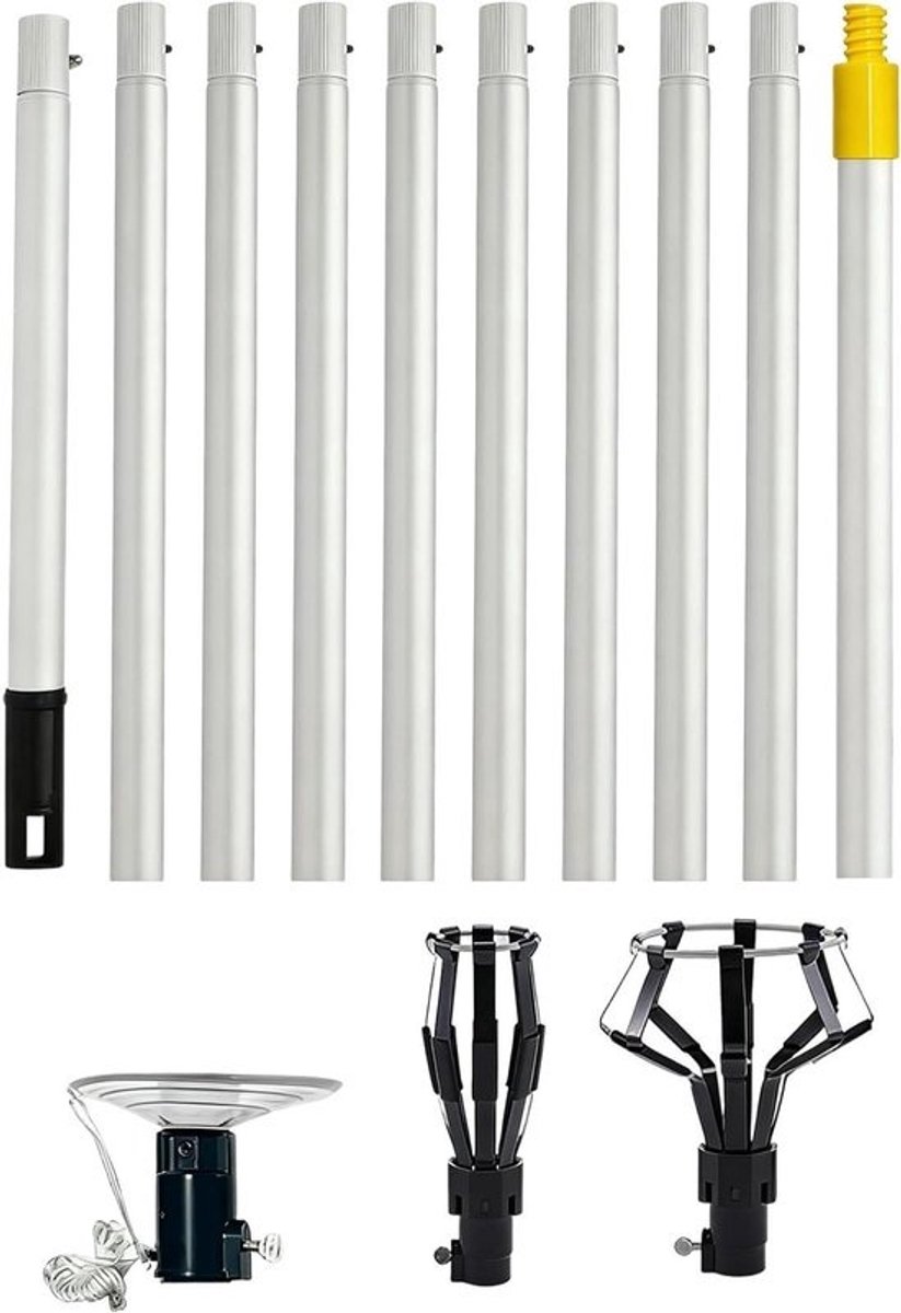 Lampwisselaar Hoge Plafonds - Lampenwisselstang Verlengstok - Lampen Vervangen - Telescopisch Instelbaar - 370 cm - Aluminium