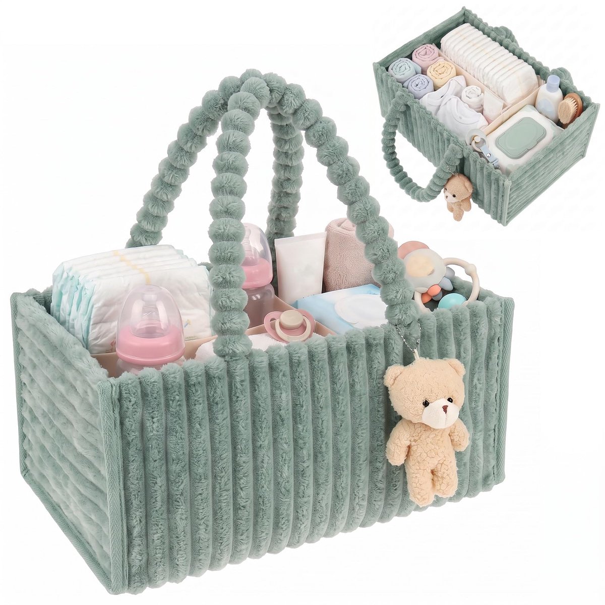 Luiercaddy organizer - pluche babyopbergdoos - met berenhanger - ideaal voor het organiseren van babyspullen - ShopVlot