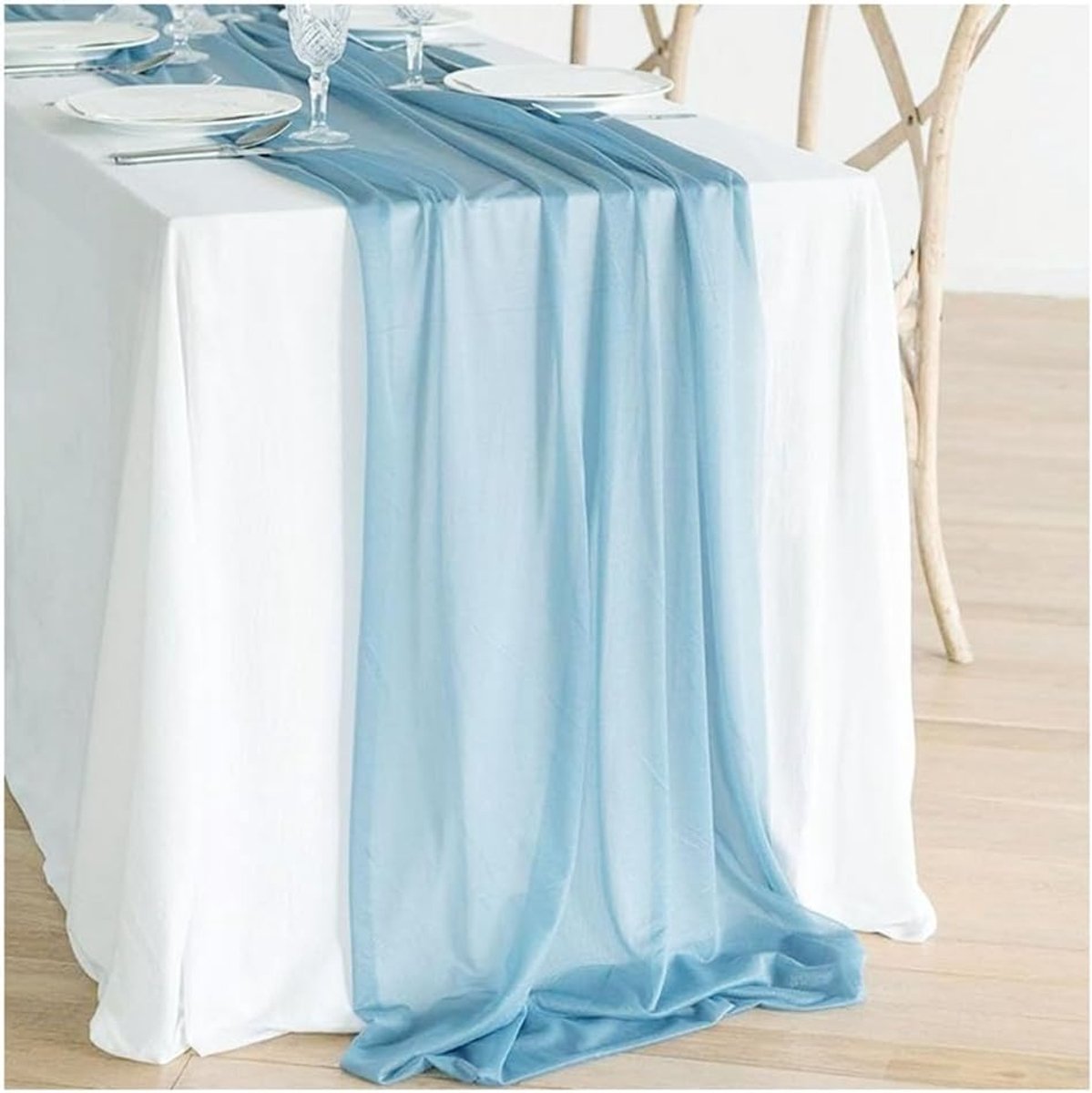 tafelloper, 75 x 300 cm, bruiloft, kaasdoek, tule, tafelkleed, boho-stijl, mousseline, tafelloper van gaas, decoratieve stof voor verjaardagsfeesten, keuken, tafeldecoratie