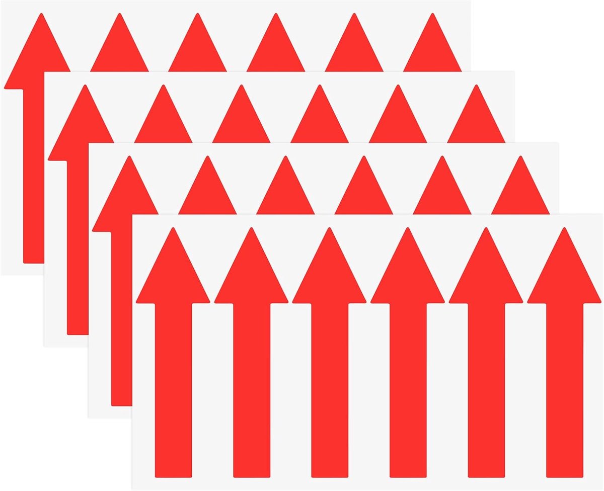 METERXITY 4 stuks pijlstickers, 100 x 30 mm, pvc, waterdicht, zelfklevend, directionele pijlen, verwijderbare directionele vloerstickers, stickers voor muurmarkering/verkeersbord [rood]