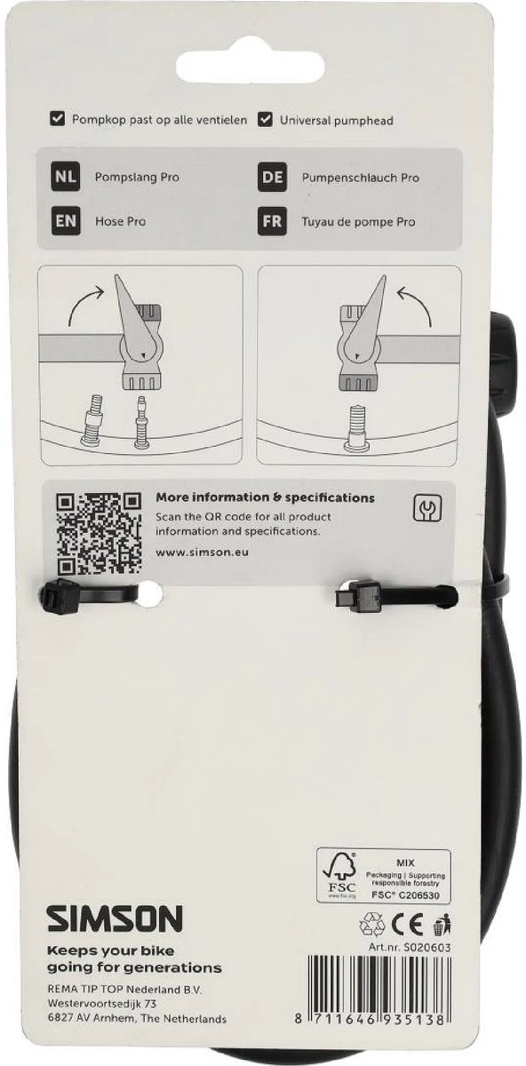 Simson pompslang hogedruk Pro - geschikt voor alle ventielen — afbeelding 2