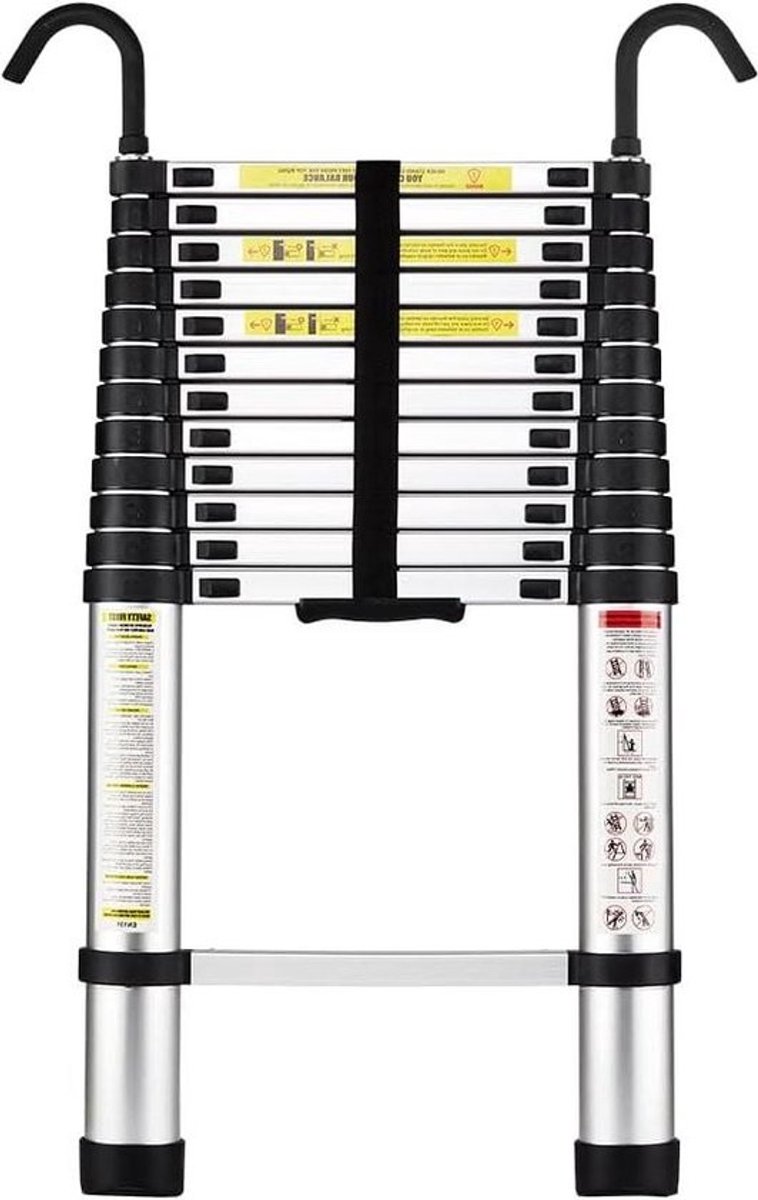 Telescopische ladder 38 m aluminium opvouwbaar - doe-het-zelf ladder met afneembare armleuning - uittrekbaar enkele ladders - maximale belasting 150 kg Ladder