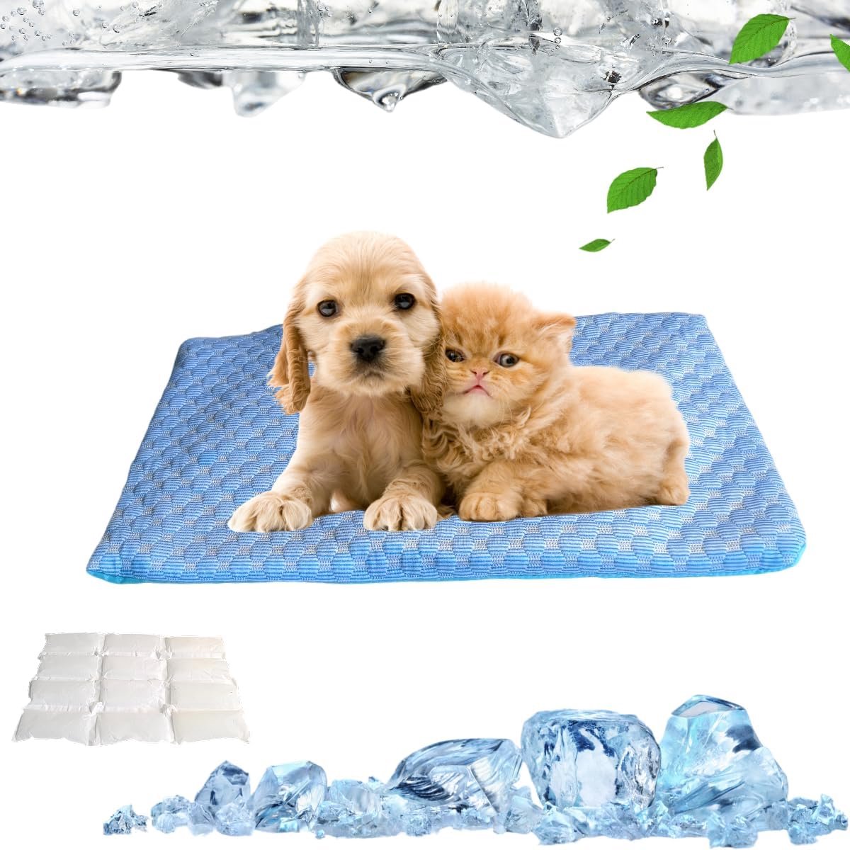 Koelmat voor katten - Huisdier koelpad met ingebouwde gellaag, herbruikbaar, machinewasbaar en draagbaar voor binnen en buiten, met antislip bodem, niet-giftig voor katten kleine honden, zomergebruik