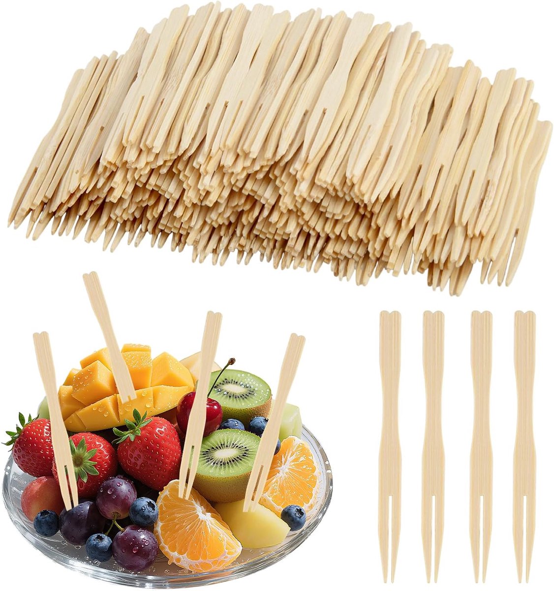 400 Wooden Skewers Party Finger Food Cheese Skewers 90mm Heart Shape | Fruit Skewers Snack Cocktail Skewers Finger Food French Fry Forks 9 x 0.7 cm for Parties Birthdays Camping and Picnics