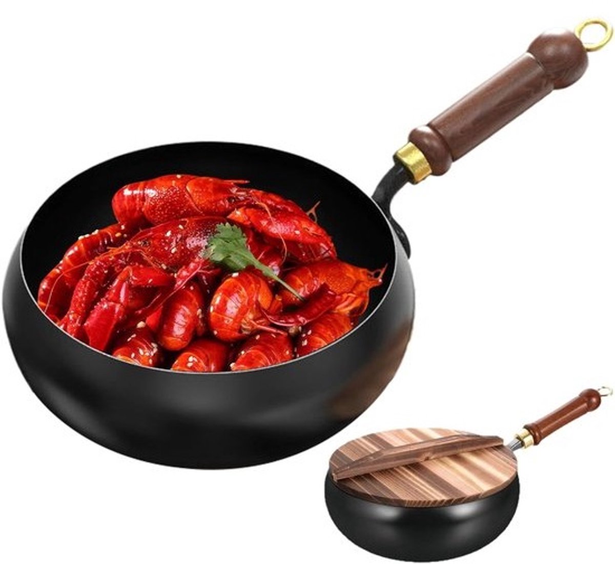 Wok met deksel - Chinese braadpan - Huishouden gastronomie - Hittebestendig ergonomisch - 32 x 32 x 14 cm