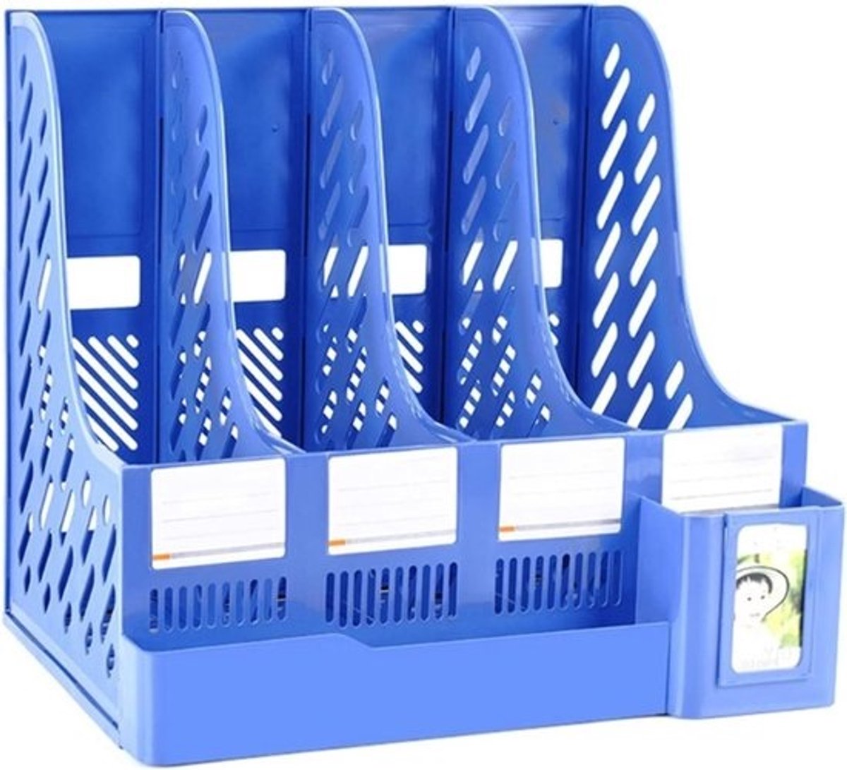 Tijdschriftenmap Stand - Opberger Bureau - Documenten Sorteren - Vier Kolommen - Desktop Organizer - Blauw