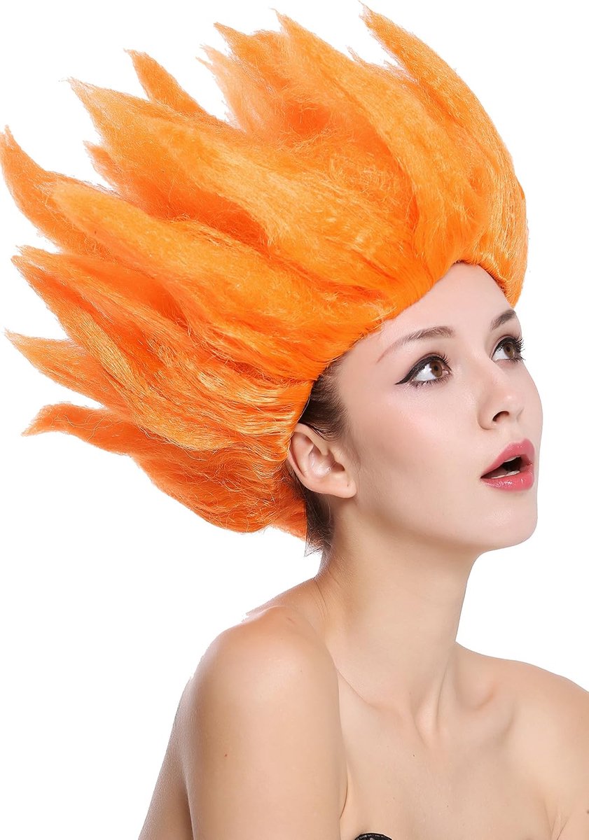 Pruik voor dames en heren, Carnaval, Halloween, Cosplay, Bloem, Tulp, Demon, Vuur, Duivel, Oranje, Hoge Achterkant
