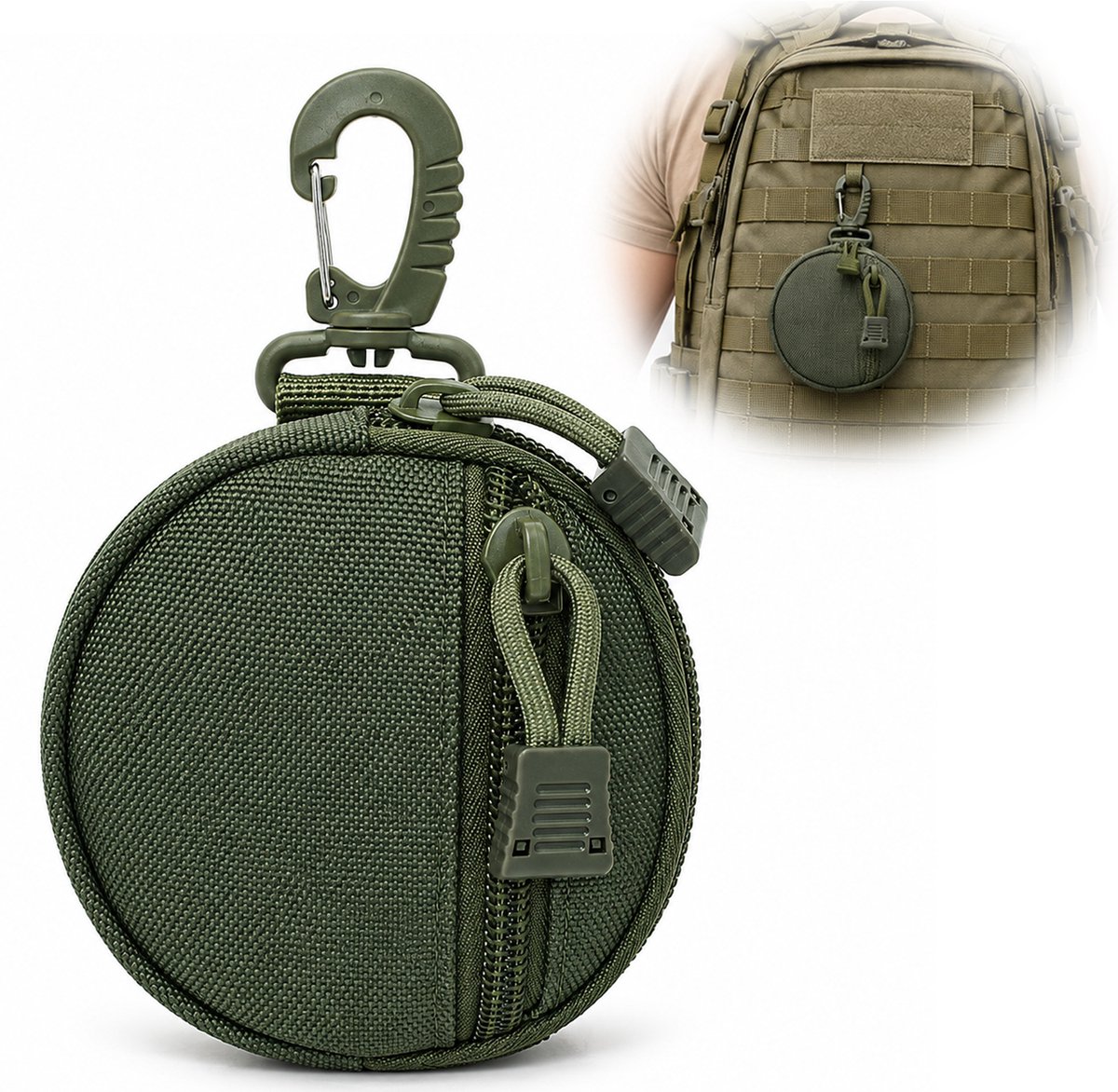 Kleine Tas - Kleine Opbergtas Accessoires - 600D Oxford Coin Purse Keychain - Rond Formaat voor Oortjes, Sleutels en USB - Geschikt voor Broekriem of Rugzak - 11x2cm - Groen