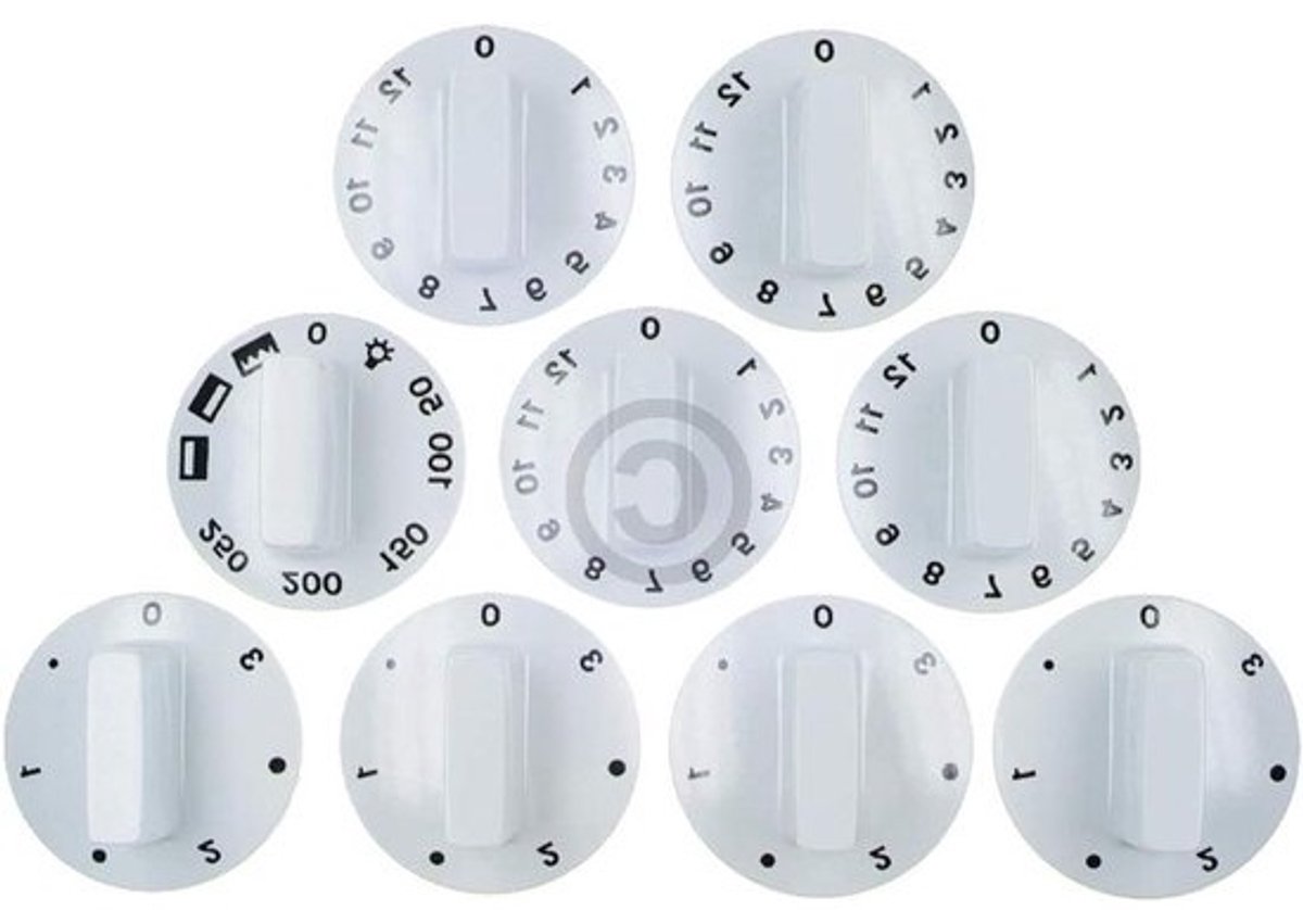 Knevelset Oven - Draaiknopset Universeel - Fornuis Repareren - 7-Delige Set - 52 mm Diameter - Wit