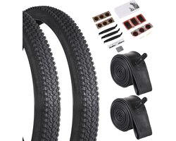 Yeesport Vervangingsset voor mountainbike, 26 x 1,95 fietsbanden met reparatieset, opvouwbare draagbare MTB-banden, vervangbare fietsbanden