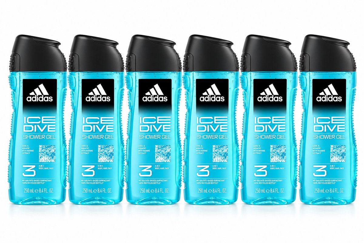 6x ADIDAS douche & shampoo men - ICE DIVE 250 ML