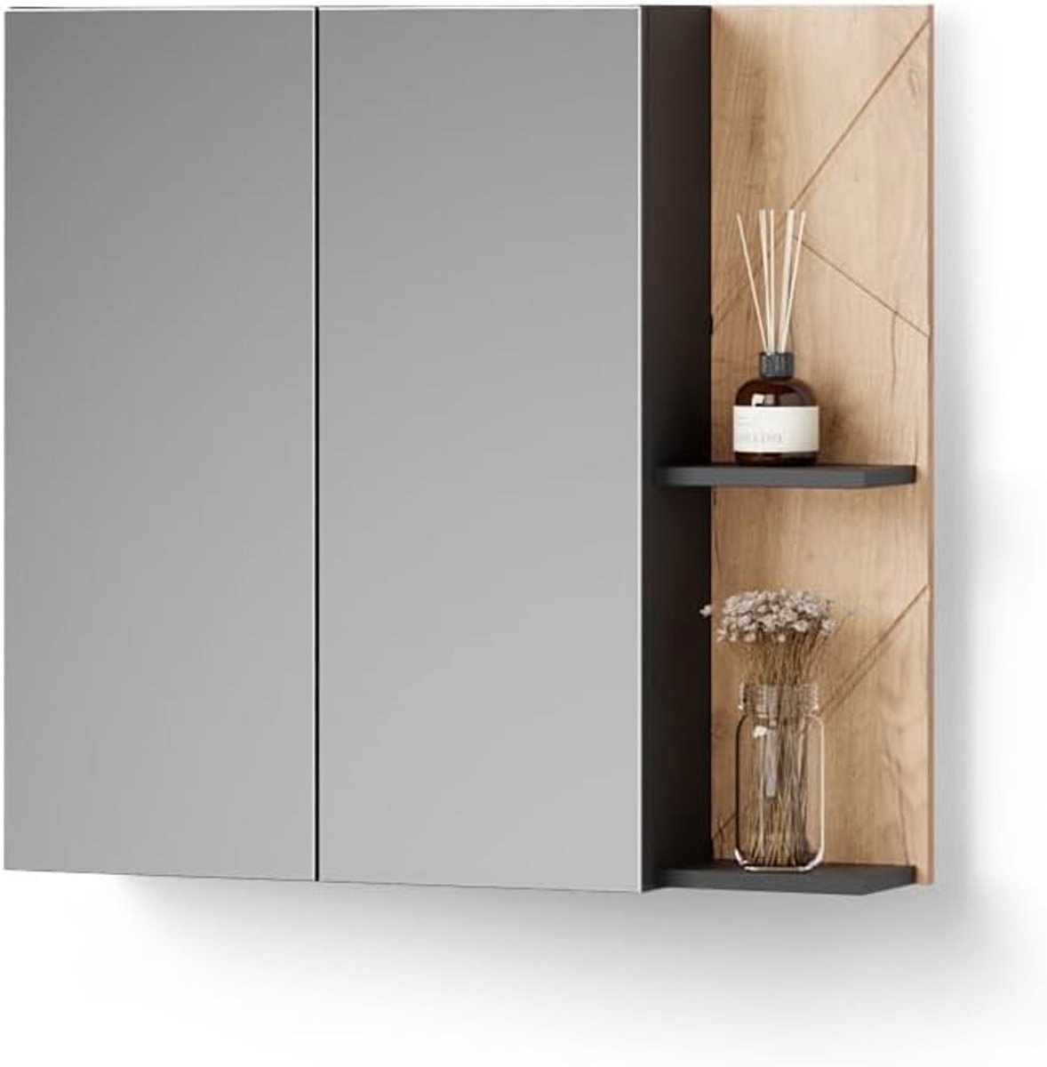 Spiegelkast "Ronco", Antraciet/gouden eik, 80 x 75 cm
