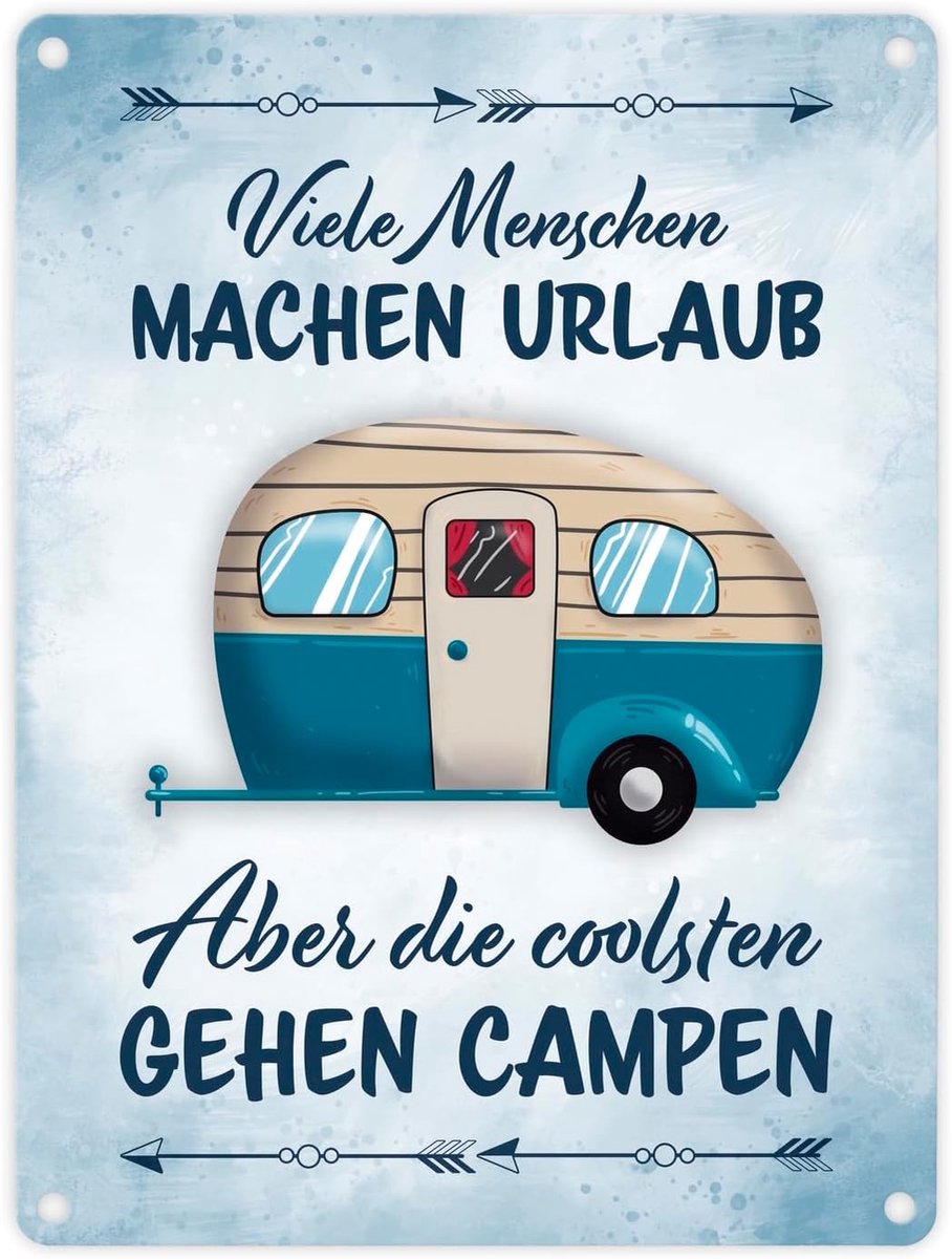 Mensen gaan op vakantie, maar de leukste gaan kamperen. Metalen bordje van 15x20 cm, een mooi decoratief bordje voor kampeerliefhebbers, voor thuis of in de caravan op de camping.