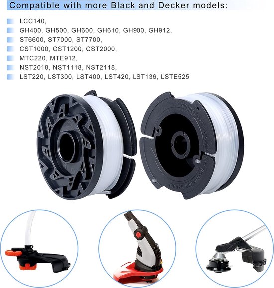 16 stuks lijnsnaartrimmer vervangende spoelset, onkruidverdelger cap, automatische voertrimmer, 0,07 inch, 30 ft, compatibel met zwart en Decker AF-100, 12 spoelen + 2 doppen + 2 veren — afbeelding 2