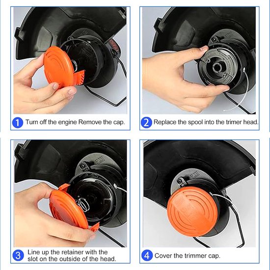16 stuks lijnsnaartrimmer vervangende spoelset, onkruidverdelger cap, automatische voertrimmer, 0,07 inch, 30 ft, compatibel met zwart en Decker AF-100, 12 spoelen + 2 doppen + 2 veren — afbeelding 3