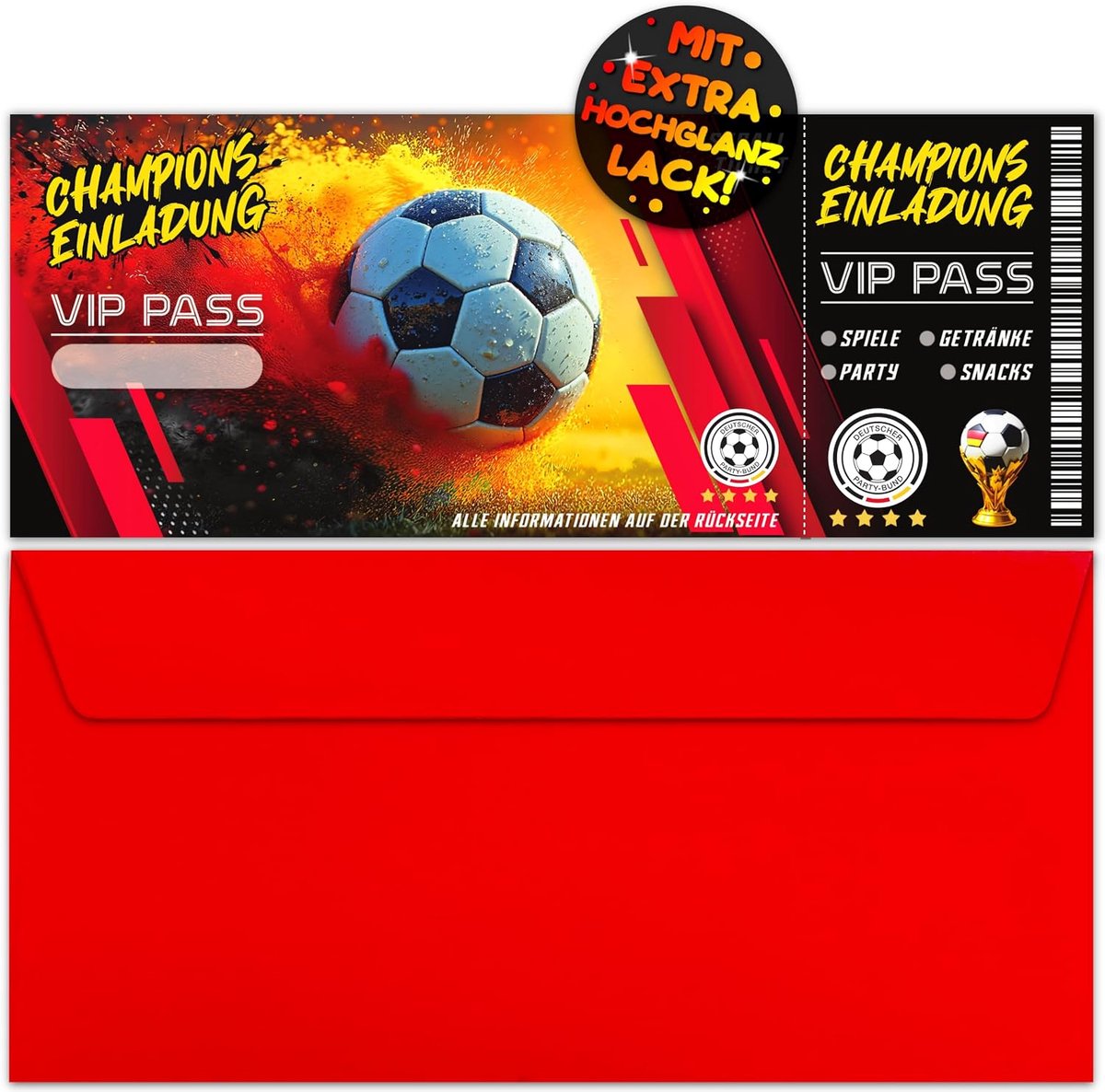 12 x voetbalticket uitnodigingskaarten kinderverjaardag jongens meisjes + 12 x enveloppen - de Soccer Party kaarten zijn de voetbaluitnodiging voor jongens en kinderen, verjaardag, voetbalwedstrijd
