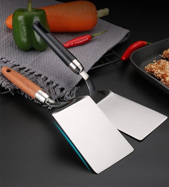 304 roestvrijstalen metalen bakplaat spatel - pannenkoek Flipper - Geweldig voor BBQ Grill en Flat Top Griddle - Commerciële kwaliteit. (zwart handvat) — afbeelding 4