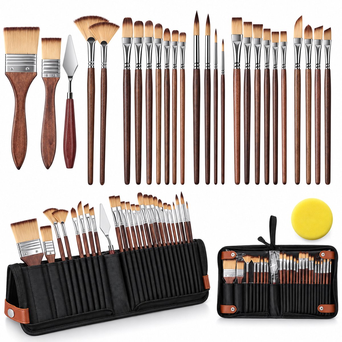 Tolvia 26-delige Schilderspenselen Set - Verfkwasten met Zelfstaand Opbergetui - Penselenset voor Acrylverf, Aquarel, Olieverf & Schminken - Houten Handvat