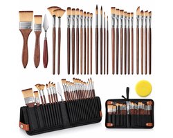 Tolvia 26-delige Schilderspenselen Set - Verfkwasten met Zelfstaand Opbergetui - Penselenset voor Acrylverf, Aquarel, Olieverf & Schminken - Houten…