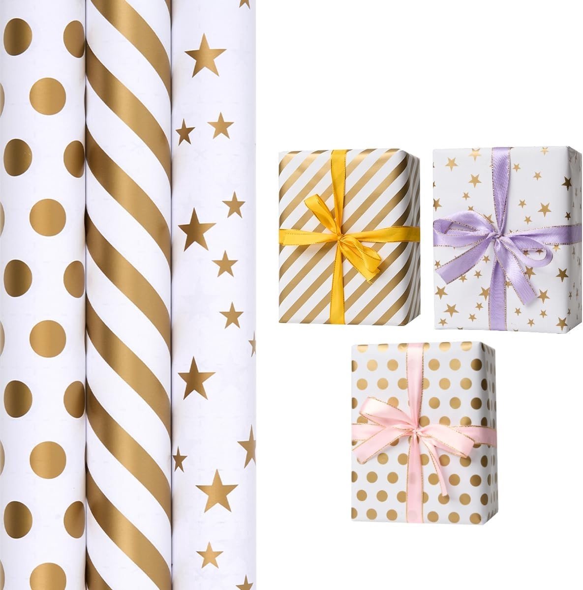 Cadeaupapier - Multicolor - 43 cm x 3 m - Sterren en Streep Motief - Voor Verjaardagen en Bruiloften