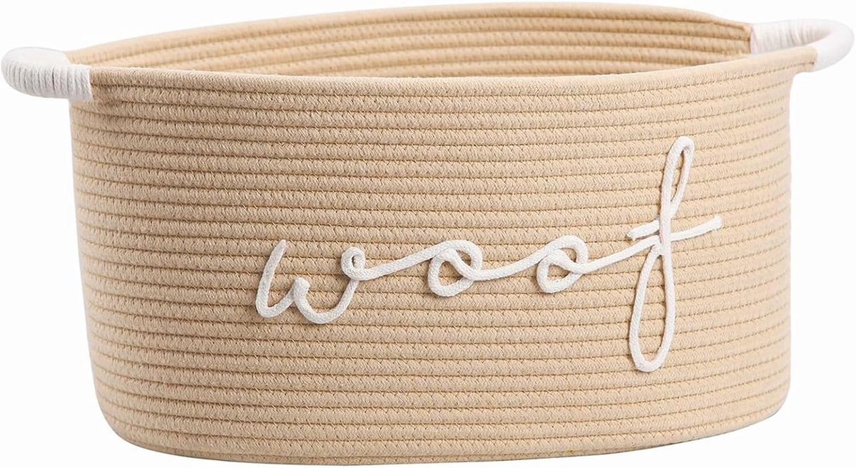 Geflochtener Hundespielzeugkorb, Opslagbox Voor Welpen Accessoires, Robuuste Griffen, Ronde Speelhok Voor Honden, Deken En Huisdieraccessoires (Khaki)