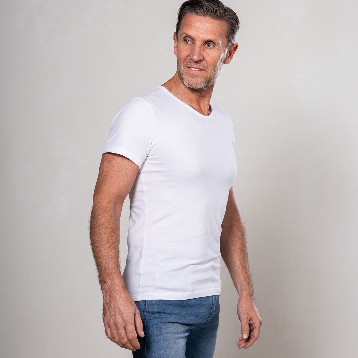 Alca Fashion - Regular Fit - Heren T-Shirt V-Hals - Wit - L