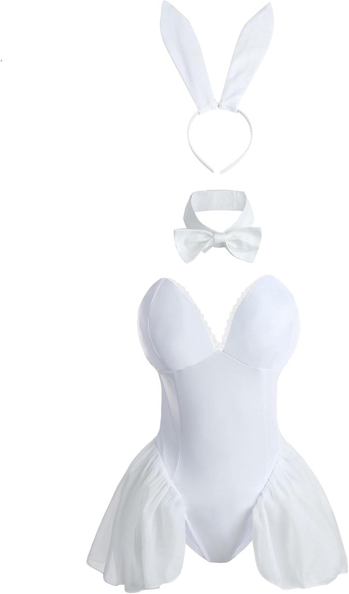 Bunny kostuum voor dames, sexy hazenkostuum met kant en accessoires voor carnaval, cosplay party
