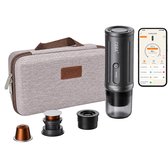 Cera+ draagbare espressomachine met reisfoedraal, capsules, opzetstukken en smartphone-app.