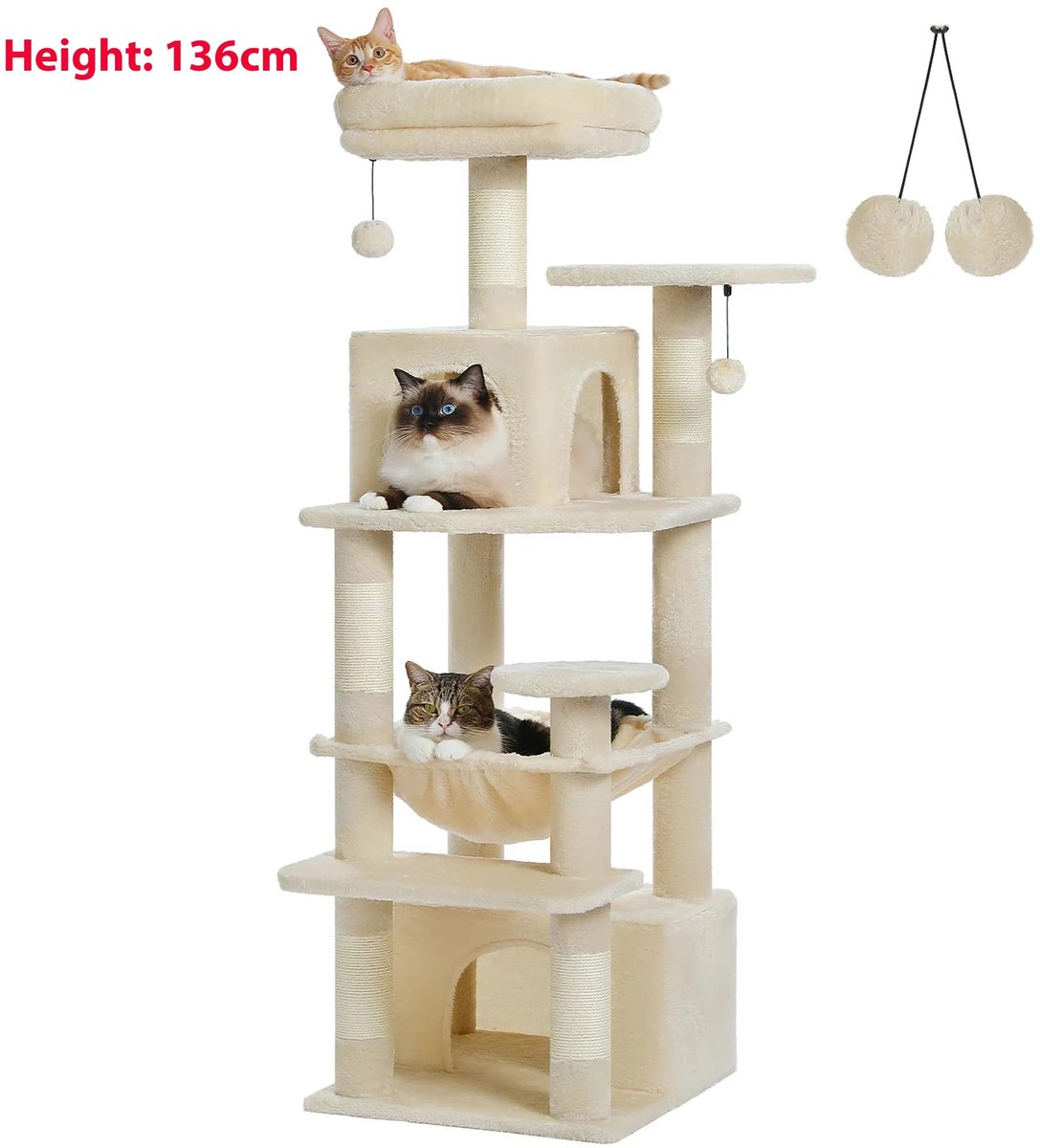Chelsey-store - krabpaal - Grote kattenboom met sisal-beklede krabpalen - Hoge kattentoren voor binnenkatten speelgoed - Beige
