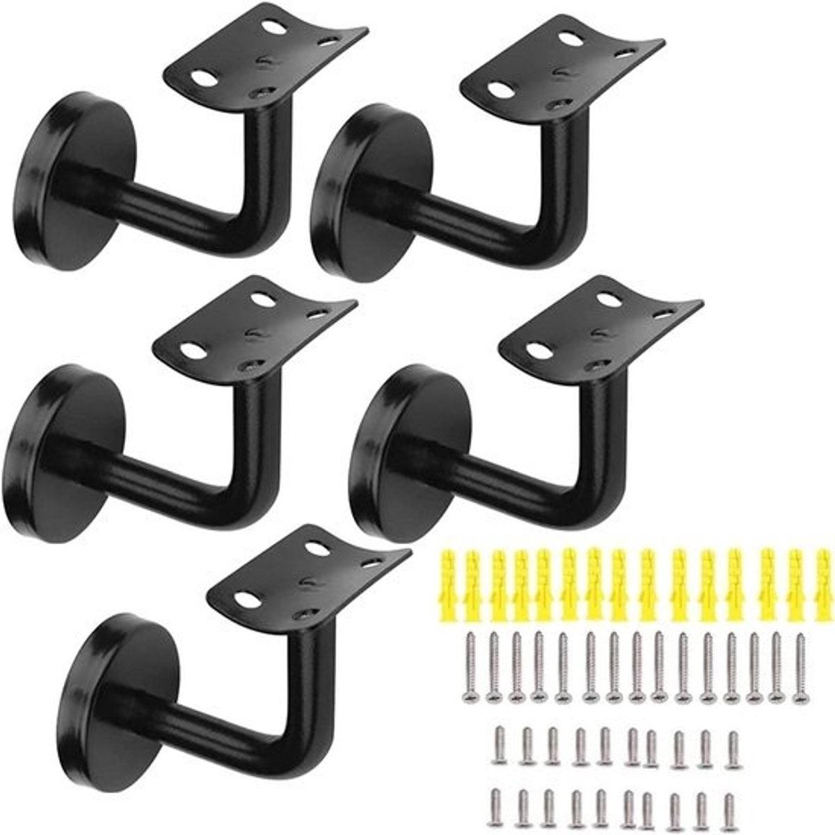 Roestvrijstalen leuninghouders voor trap en wand - 5 stuks - zwart - stalen houder - 60 x 80 mm