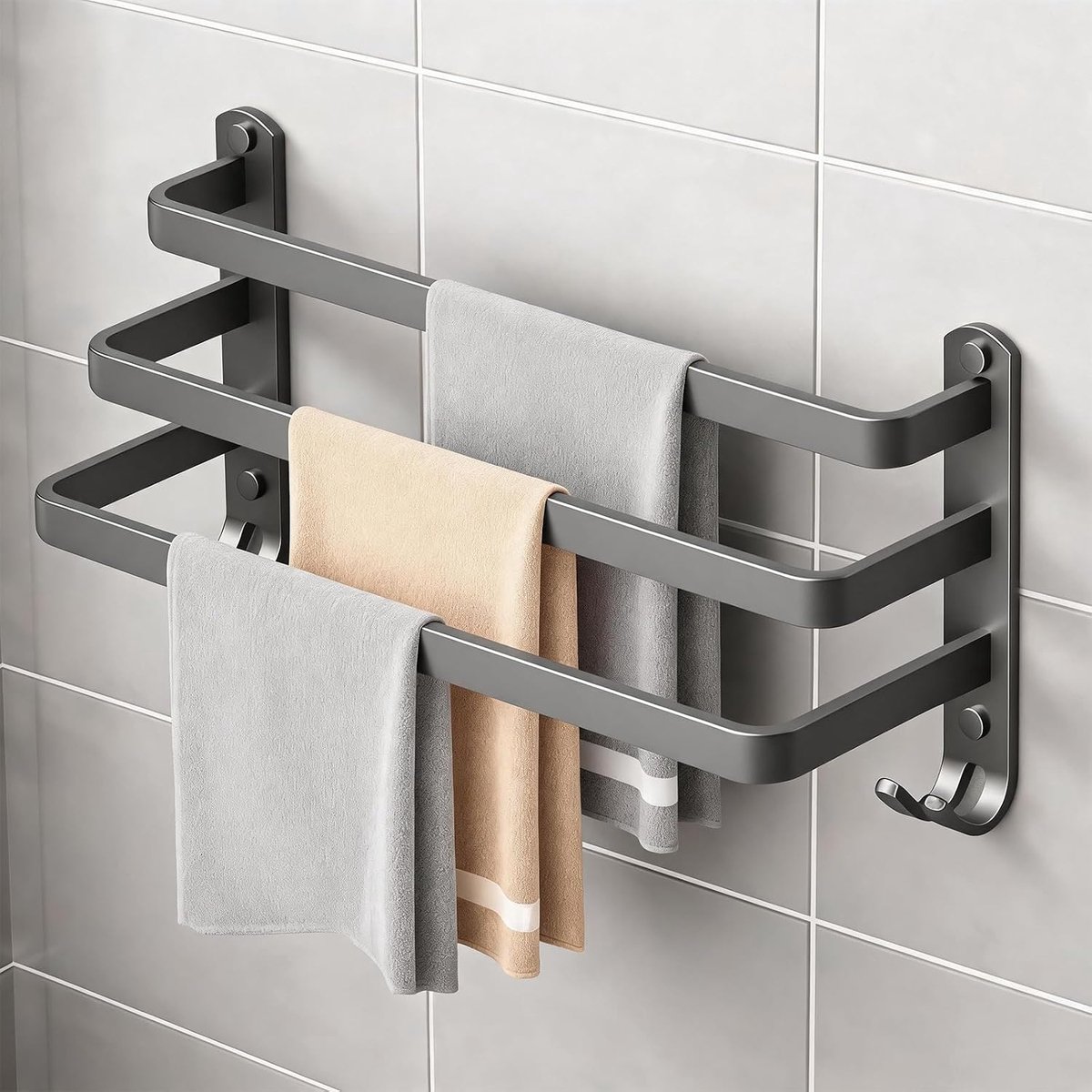 38,5 cm handdoekhouder badkamer, donkergrijze handdoekstang zonder boren, gemaakt van aluminiumlegering, voor badkamer, keuken, woonkamer
