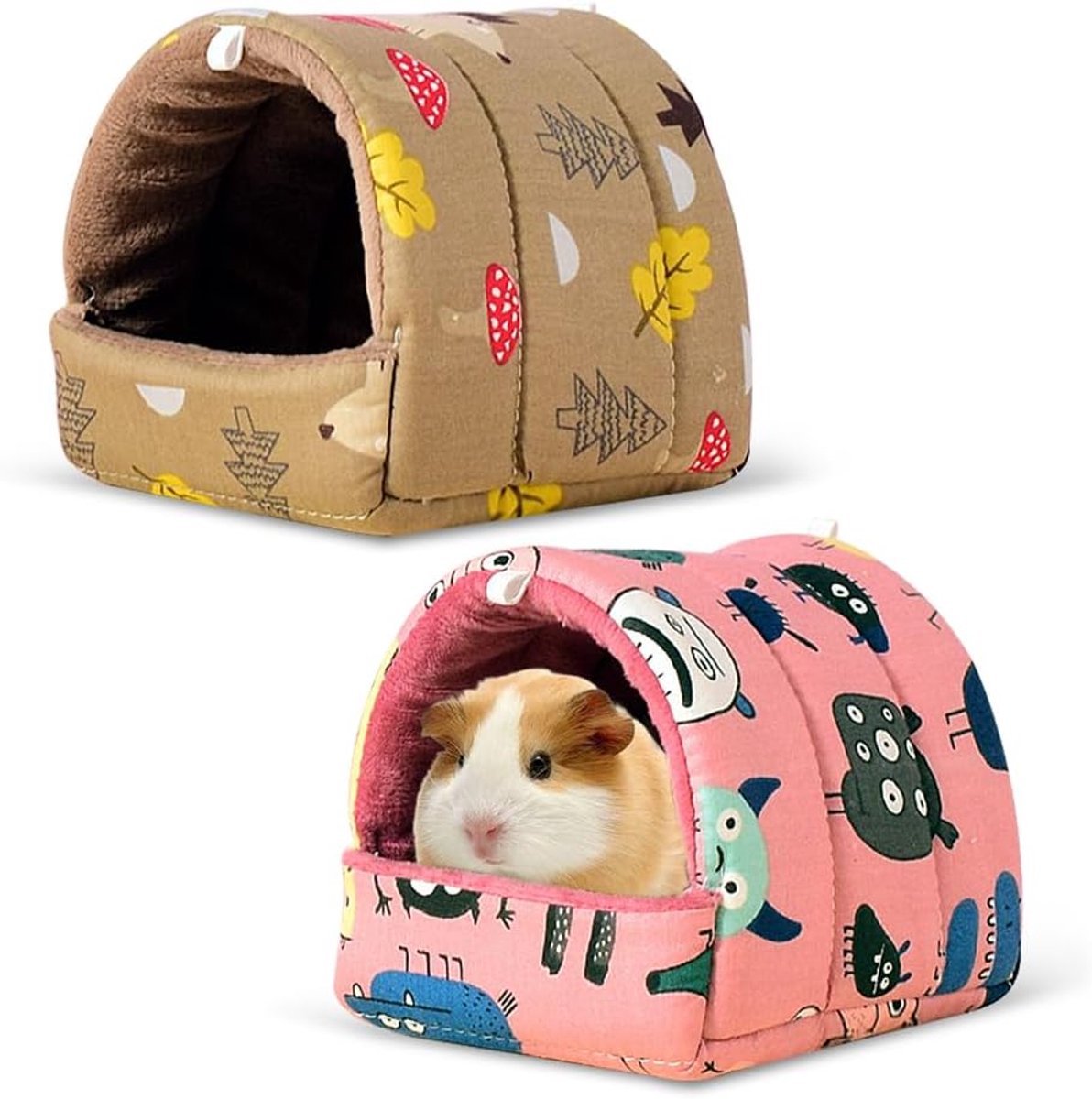 2 stuks cavia-bed, hol, 19 x 18 cm, knuffelhol, cavia-accessoires, konijnenbed winter, wasbaar, cavia-schuilplaats, huisdierslaapzak voor chinchilla, fretten