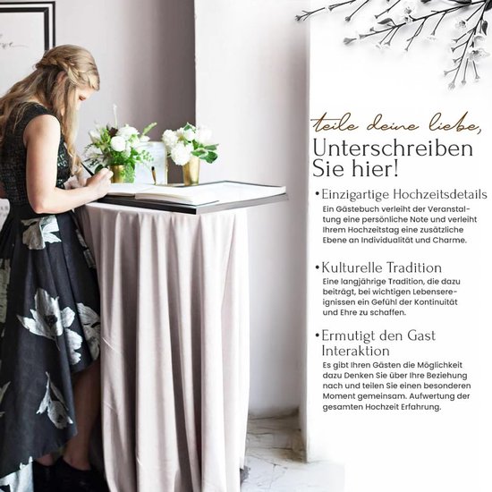 Premium gastenboek voor bruiloft, 120 pagina's premium papier, dik papier, het drukt niet door, vintage stijl, met gouden titel, ideaal voor bruiloften, jubilea, verjaardagen — afbeelding 4