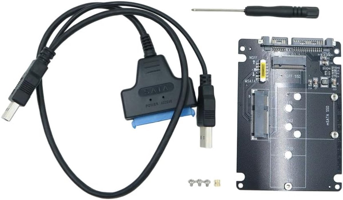 2-in-1 M.2 NGFF mSATA naar SATA 3.0 Adapter Converter Case, met USB 3.0 Dual-End SATA-kabel, voor 80mm, 60mm, 42mm en 30mm M.2 NGFF SSD's
