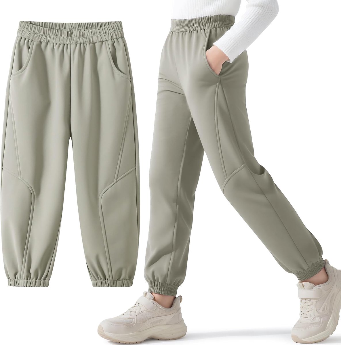 Broek Kinderen Warm Gevoerde Wandelbroek Jongens Meisjes Winddicht Waterdicht Thermobroek Elastische Tailleband met Zakken Trekkingbroek Outdoor Sport voor Herfst Winter Maat 116-164