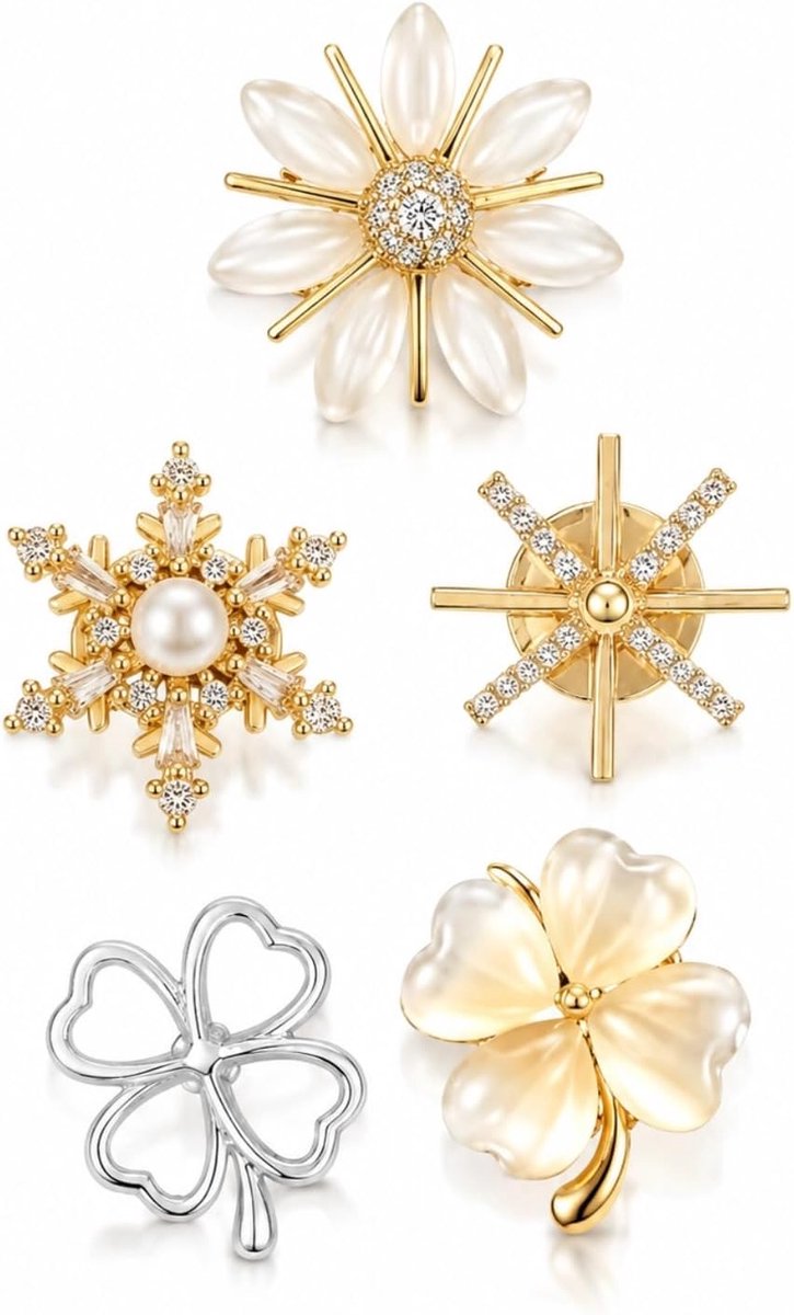 Broches voor dames, elegante klaverblad broches & geluksbrengerspelden voor kleding, halslijn clip, cardigan clip, sleepnaald voor bruidsjurk en jurken