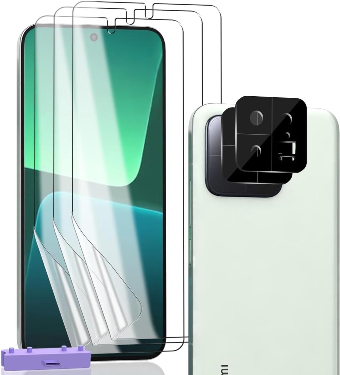 Beschermfolie voor Xiaomi 13, 3 Stuks Screen Protector voor Pantserglas met 2 Stuks Camerabescherming, HD Anti-kras Folie, 9H Hardheid Displaybescherming