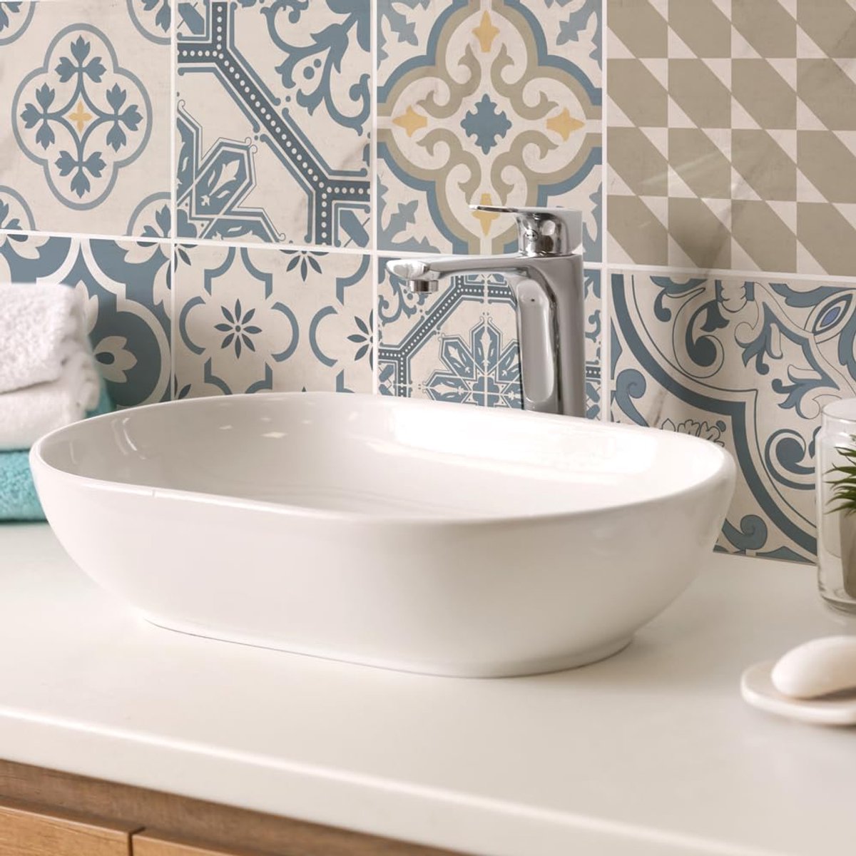Tegelstickers Badkamer en Keuken 10 Pcs 20x20 cm - PS00086 Wanddecoratie van PVC Waterbestendig Tegels Mozaïek Cementtegels in Azulejos-stijl