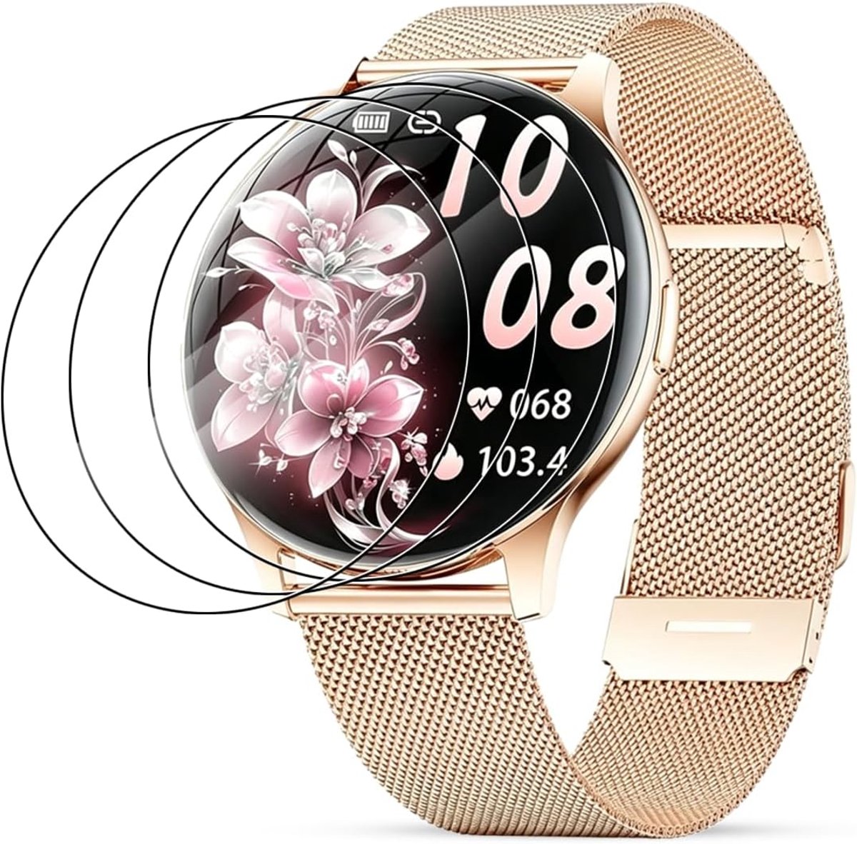 3 stuks displaybeschermfolie van gehard glas voor Kuisoe smartwatch, hardheid 9H, HD-helderheid, krasbestendig