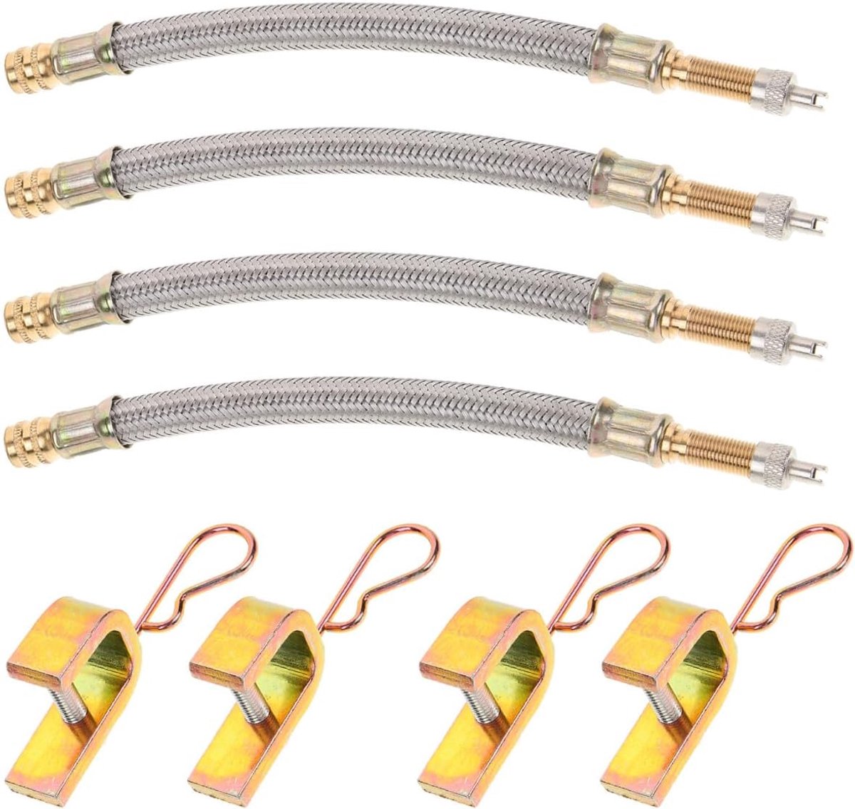2 Sets Flexibele Bandventielverlengers met Rvs Gevlochten Bevestigingsclip Compatibel voor Auto Truck Motorfiets Fiets Scooter Eenvoudig Te Installeren Lekvrij