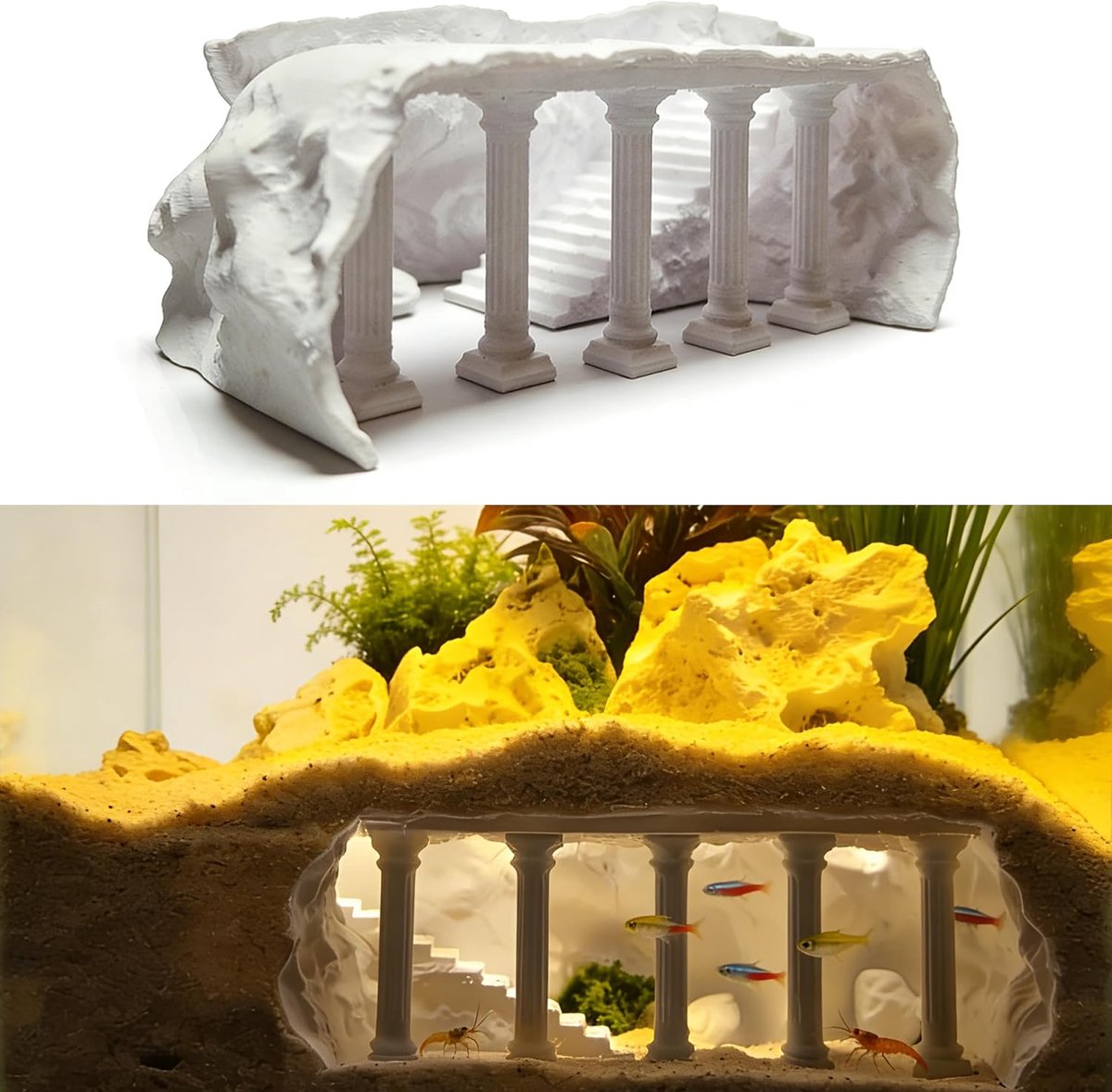 3D-gedrukte aquariumhol, ondergrondse tunnel voor garnalen en kleine vissen, welpverberging, vechtvisaccessoires, rotsdecoratie, 14 x 7,7 x 4,6 cm, wit