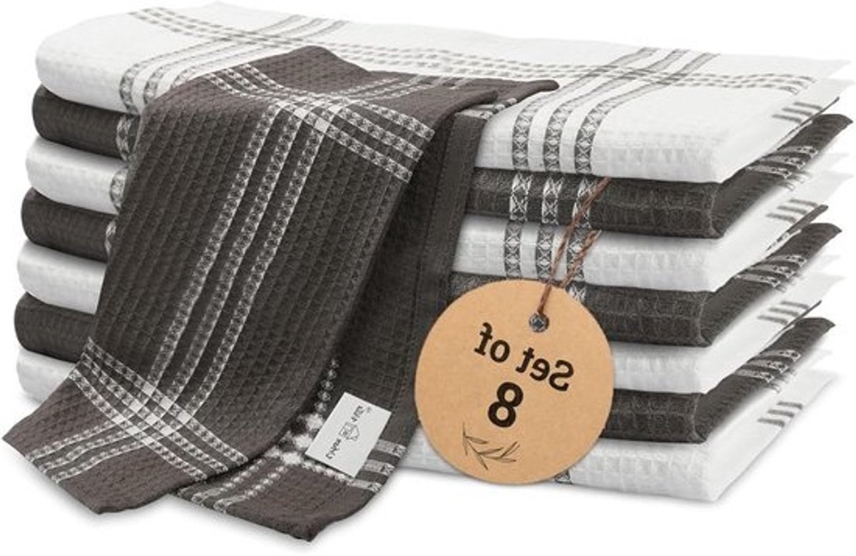 Vaatdoeken Wafelstrepen - Keukendoeken Theedoeken - Keuken Schoonmaken - Zeer Absorberend Katoen - 12x12 inch - Grijs Wit