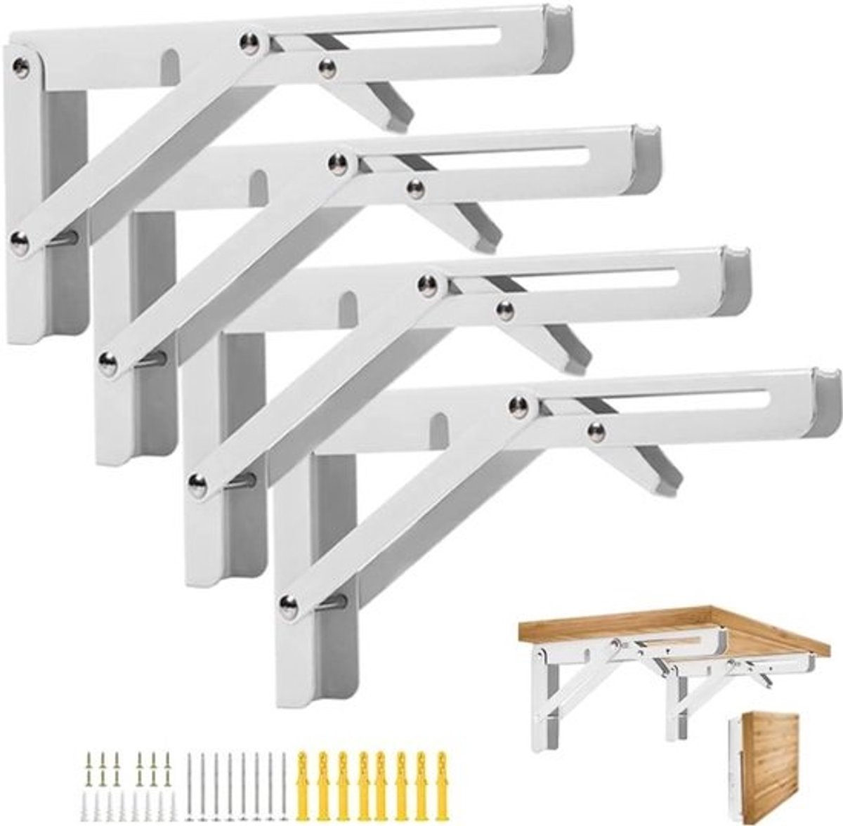 Opvouwbare Plankbeugels - Wandbeugels Klapbaar - Ruimte Besparen - Zwaar Belastbaar Staal - 406 cm - Wit