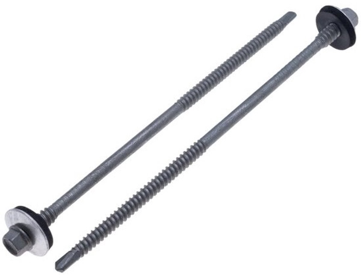 Zelfborende Schroeven - Metaalbevestigers - Panelen Bevestigen - Met Sluitring - 5.5x135mm 25 Stuks - Zilver Zwart