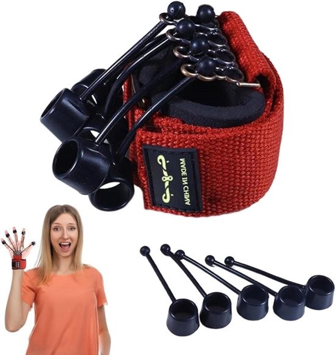 Grijpkrachttrainer - Vinger Brancard - Hand Revalidatie - Verstelbare Weerstand - 18 x 5 x 2 cm - Zwart