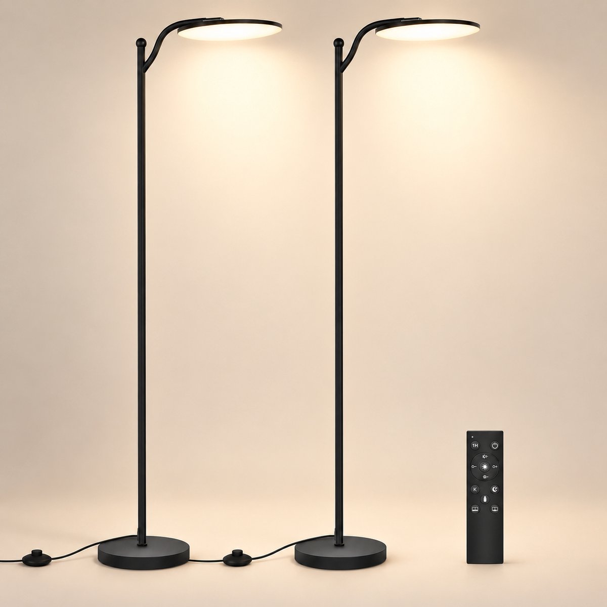 LOVHAUS 2x LED Vloerlamp 32W - Dimbaar 3000-6500K - Afstandsbediening - 3520LM - Zwart