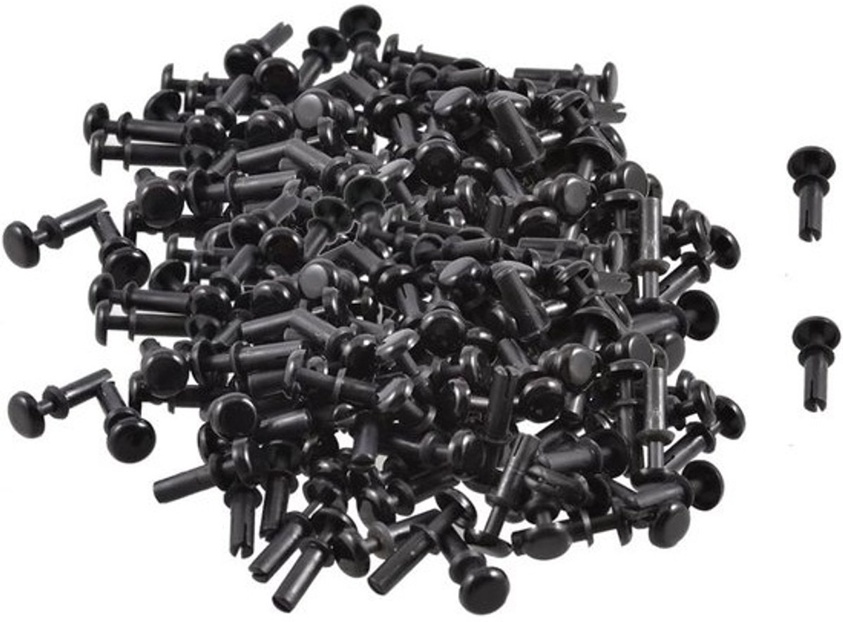 200x Zwarte Nylon Push Clips Klinknagels voor Diverse Bevestigingen