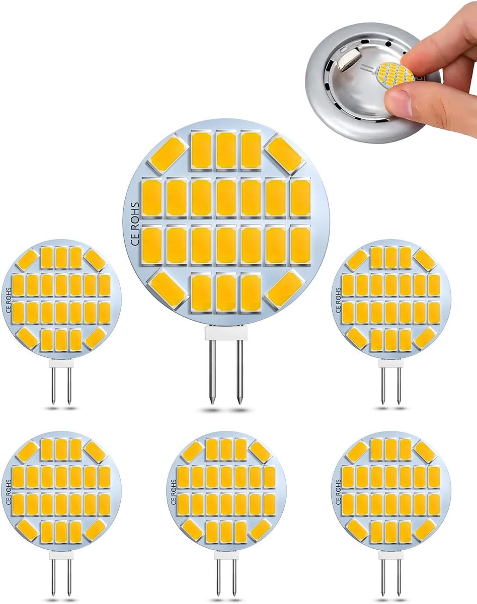 Ledlampen, 3W, 40lm, Warmwit, 3000K, AC/DC 12-24V, Twee-Polige Basis, Komt Overeen Met 30W Halogeen, CRI 90+, Niet Dimbaar, 6 Stuks