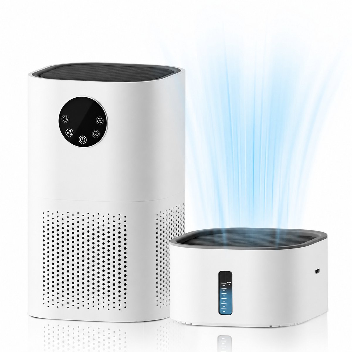 DPLUNIQ Luchtbevochtiger - Luchtreiniger - Air Purifier - HEPA Filter - 2 in 1 - Touch - 35-60 m² - 2,6kg - 23x23x55cm - Wit