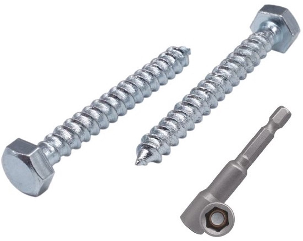 70x Verzinkte Zeskant Houtschroeven M5 x 40 mm voor Buiten en Binnen Beter dan Coachschroeven